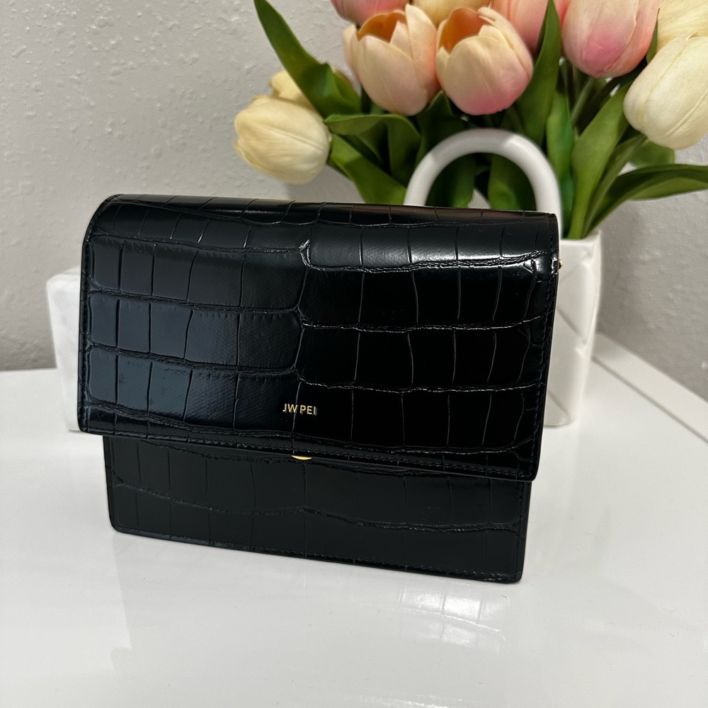 Friday by JW Pei Black Croc Shoulder Bag